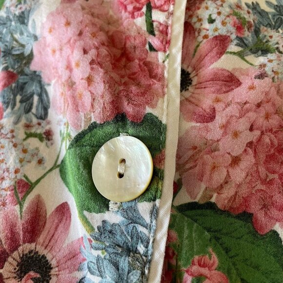 Papinelle Pajama Top Womens Sz M Pink Floral Print Button Closure Pocket Cotton - Picture 5 of 7